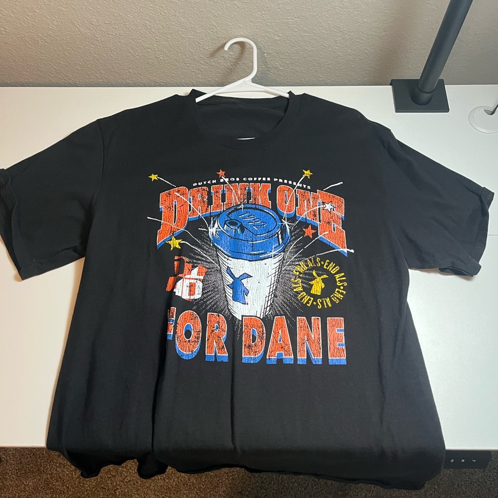 Dutch Bros Black Tee with Red and Blue Graphics